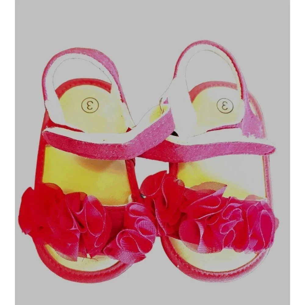Red Flower Open Toe‎ Sandals Infants Size 3 NWOT